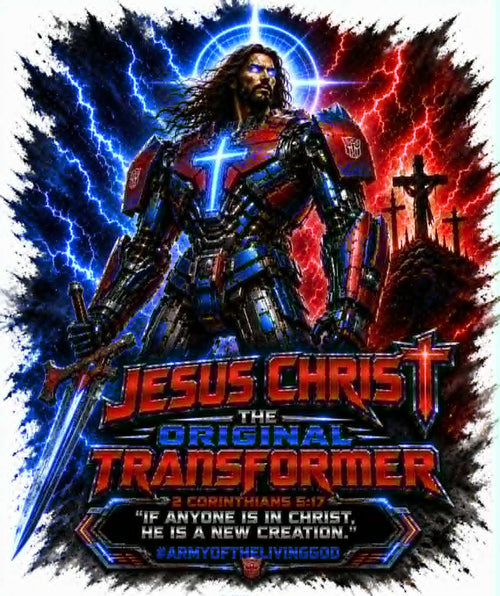 Jesus Christ: The Original Transformer blue and red design