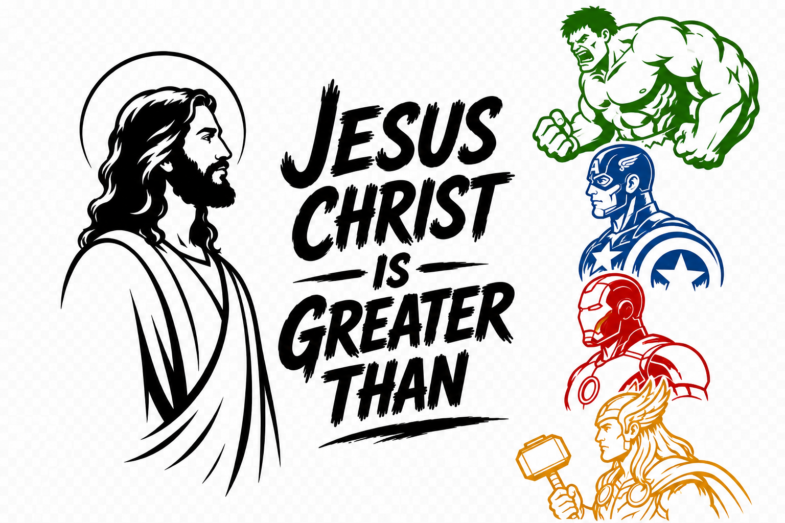 Jesus Christ is Greater Than superheroes - Christian faith tee