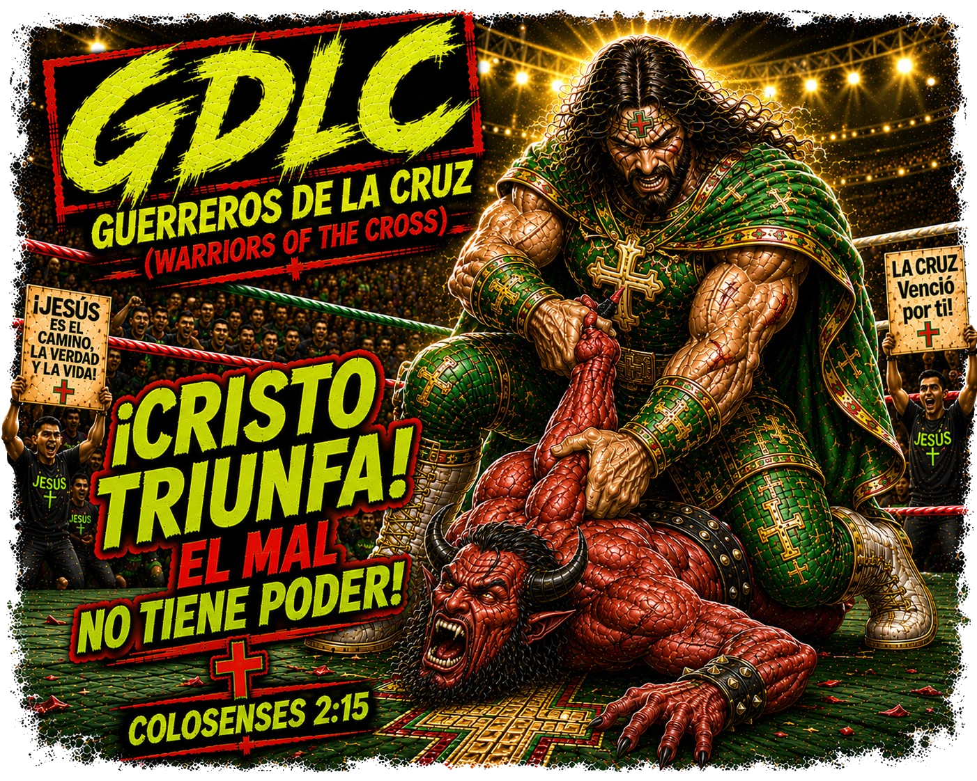 Cristo Triunfa El Mal No Tiene Poder GDLC Guerreros De La Cruz Tee - Colosenses 2:15