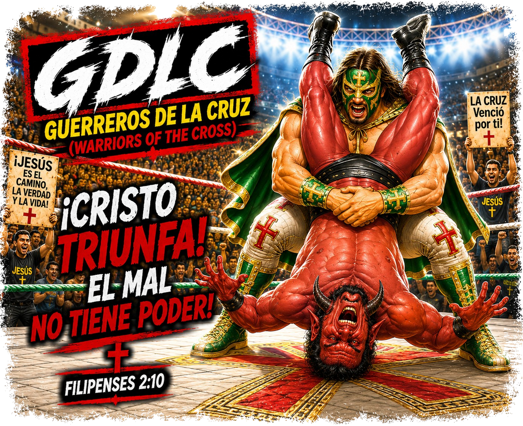 Cristo Triunfa El Mal No Tiene Poder GDLC Guerreros De La Cruz Tee - Filipenses 2:10