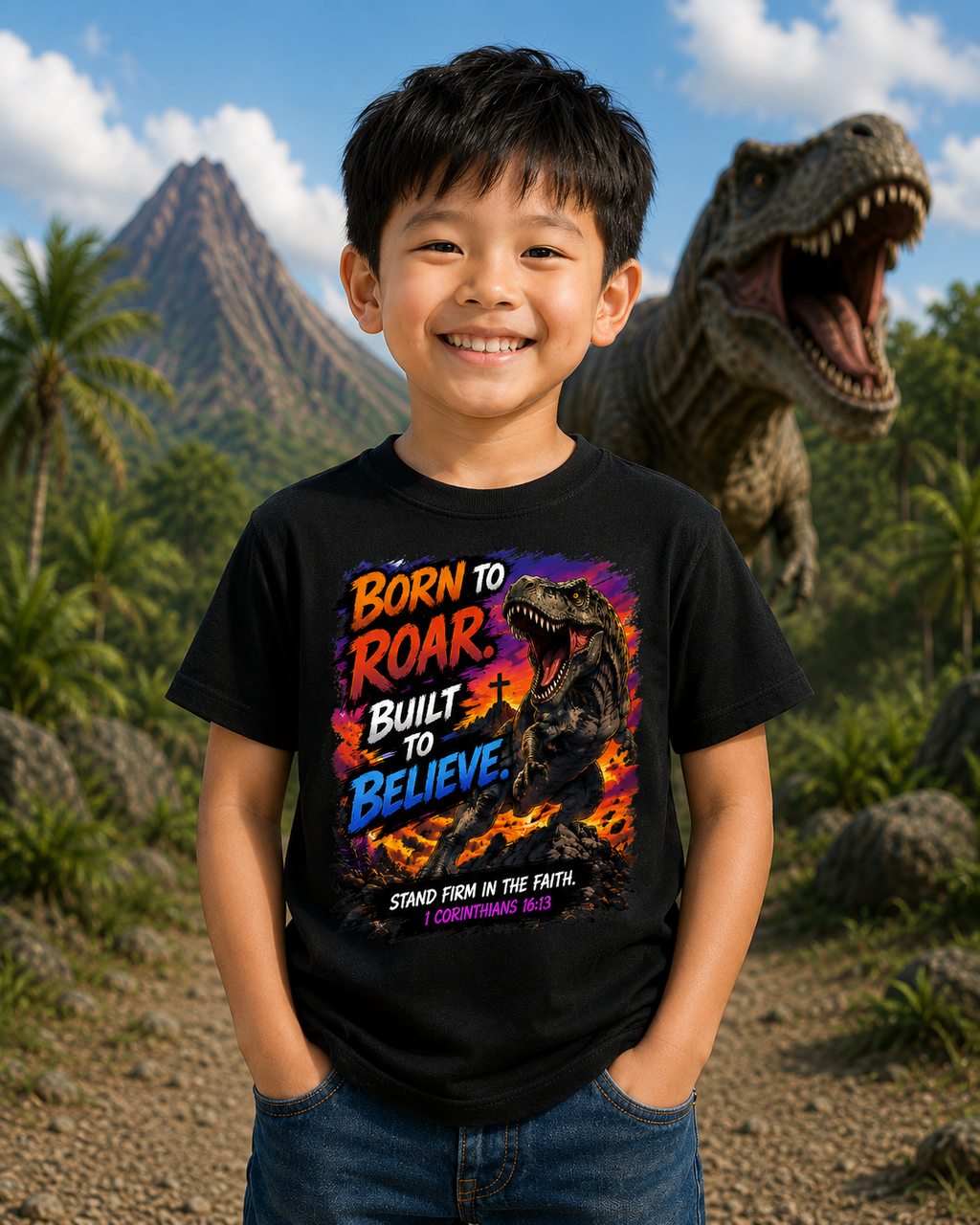 Born to Roar, Built to Believe — Boys Tee (1 Corinthians 16:13)