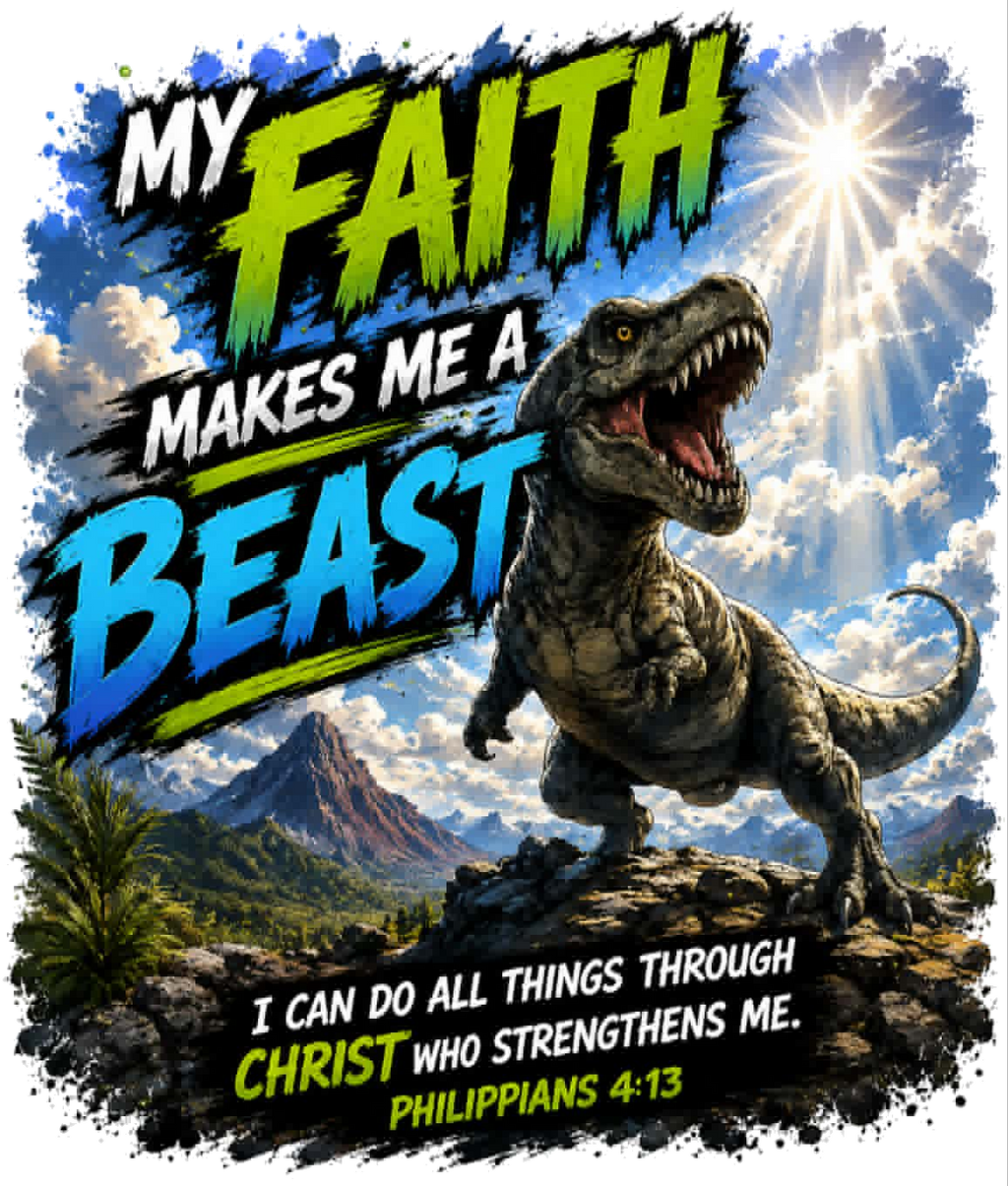 My Faith Makes Me a Beast T-Rex Boys Tee Philippians 4:13 Army of the Living God