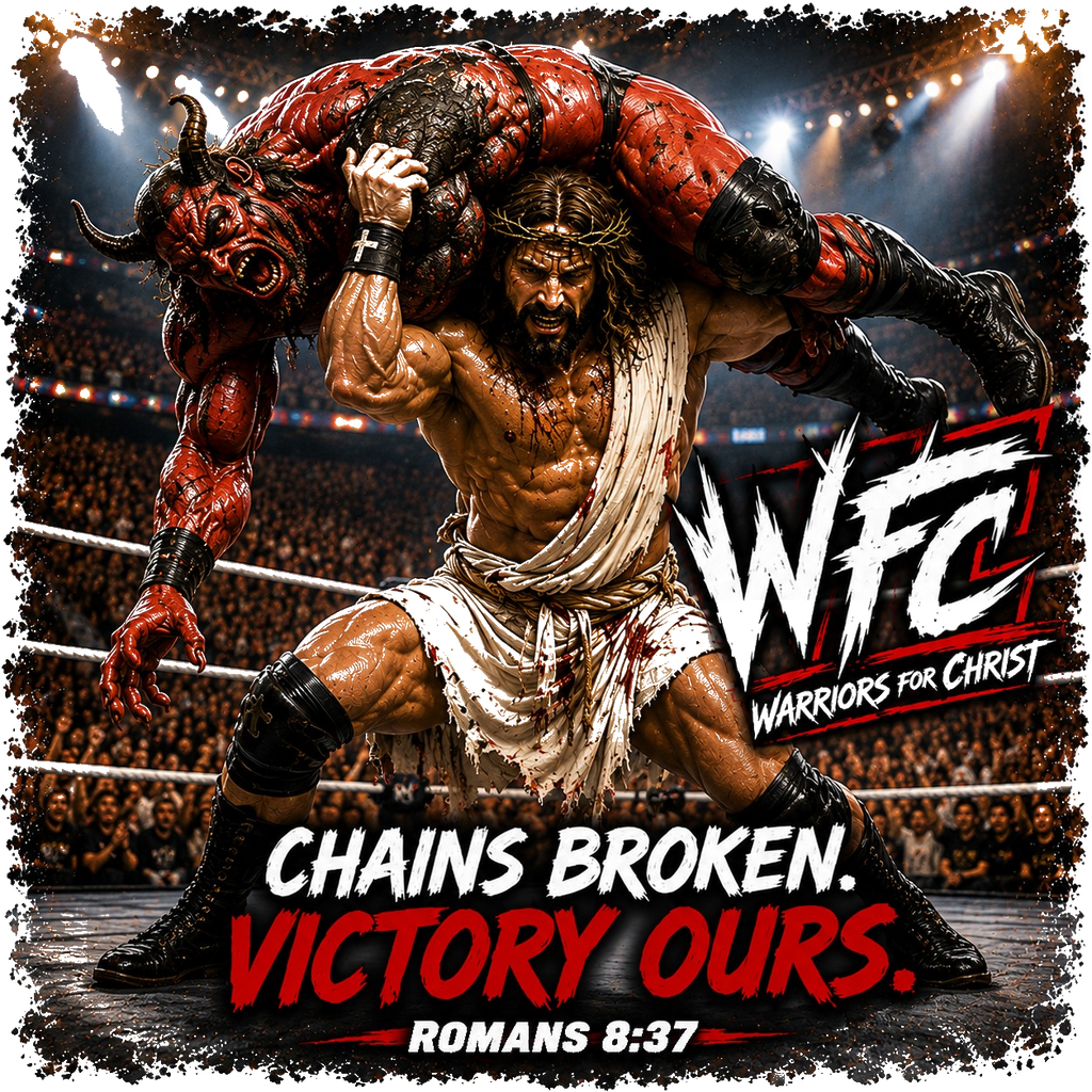 Chains Broken Victory Ours WFC Warriors for Christ Tee - Romans 8:37