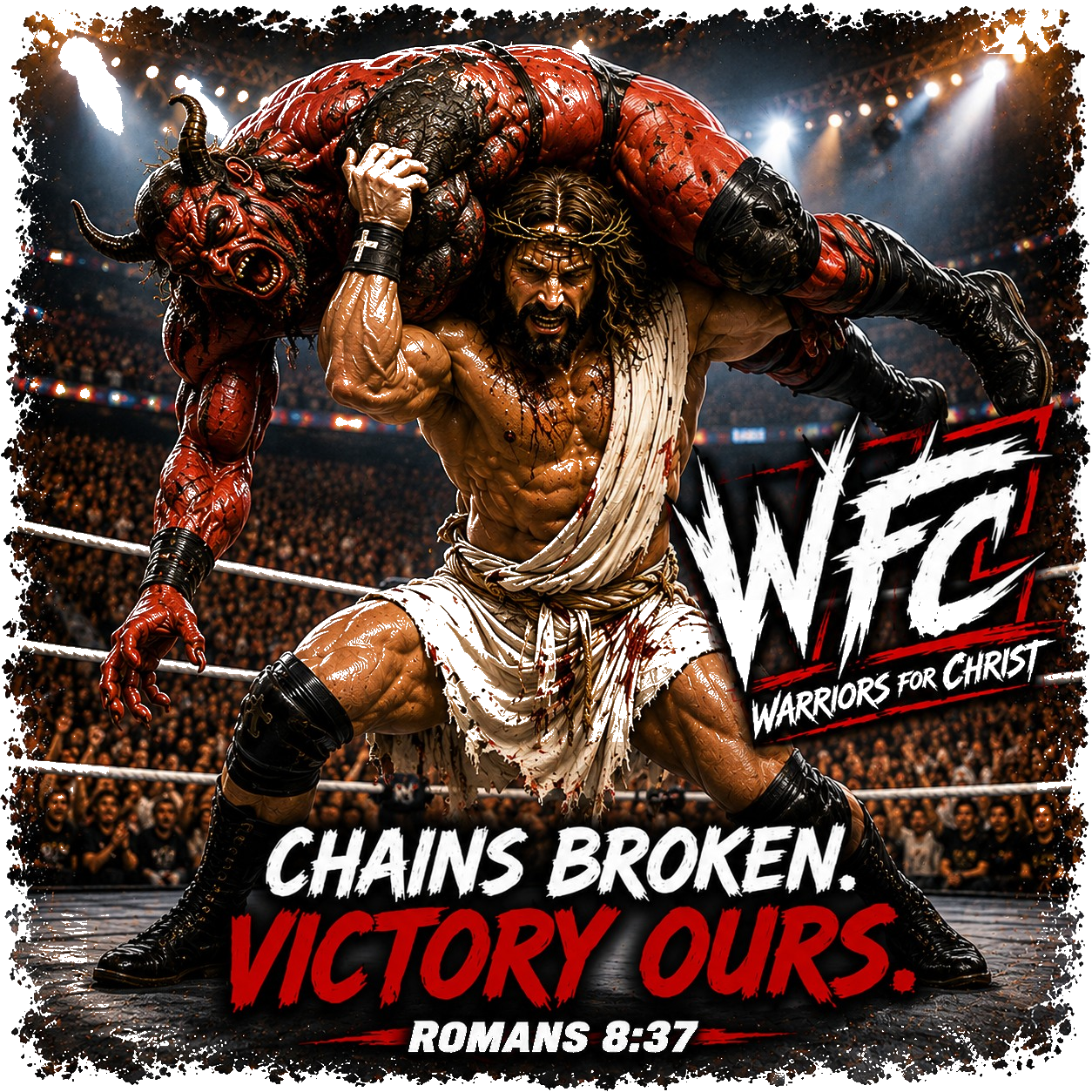 Chains Broken Victory Ours WFC Warriors for Christ Tee - Romans 8:37