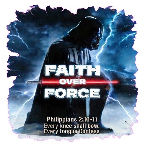 Faith Over Force Christian Sci-Fi Tee Philippians 2:10-11